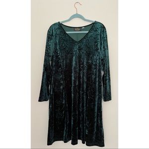 BOB MACKIE Dark Green Textured Velour Dress w/POCKETS!- Large